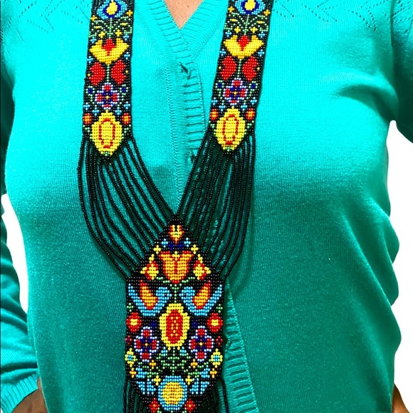 Bead embroidery necklace earrings tribal jewelry - Picture 5 of 10